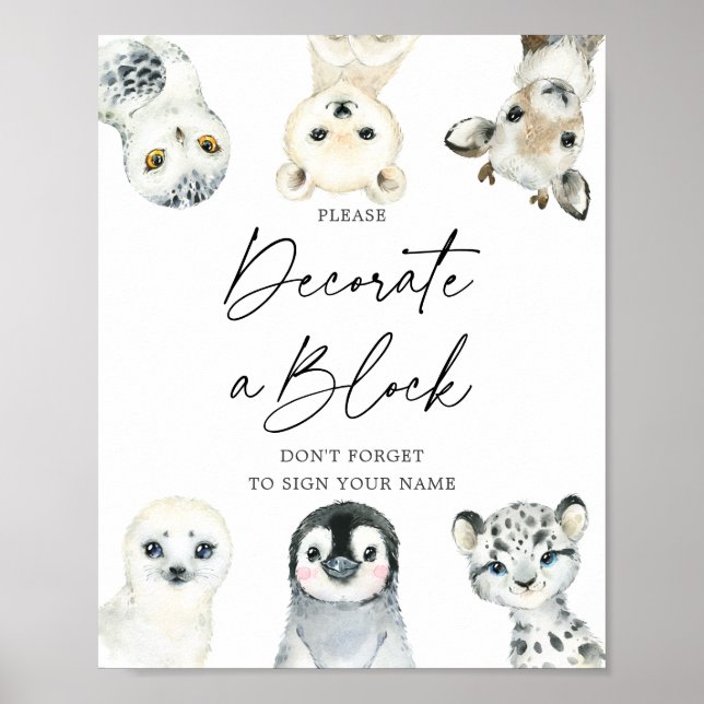 Arctic Animals Baby Shower Decorate A Block Sign (Front)