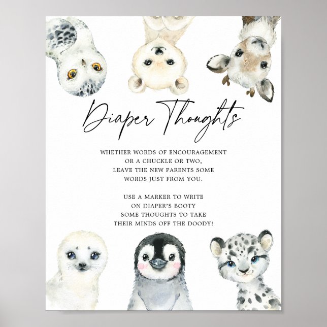 Arctic Animals Baby Shower Diaper Thoughts Sign (Front)