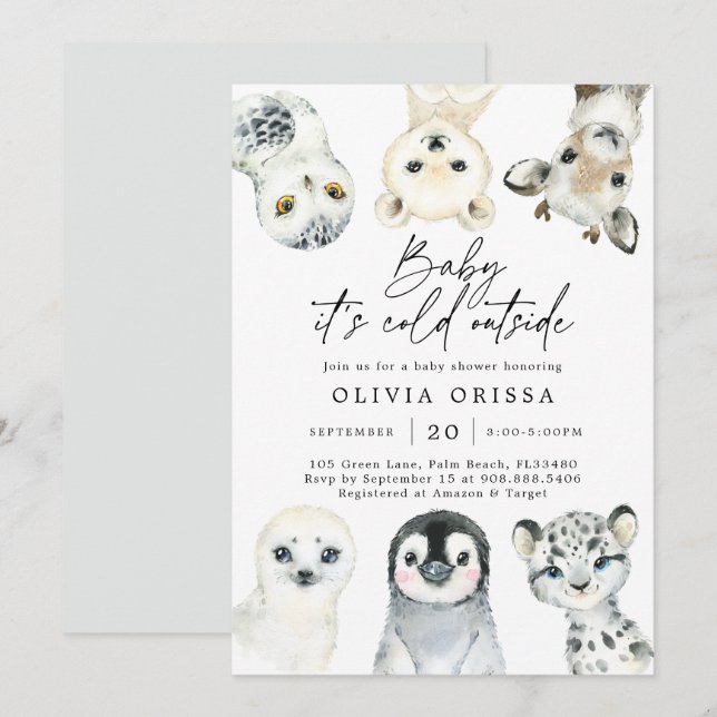 Arctic Animals Baby Shower Invitation (Front/Back)