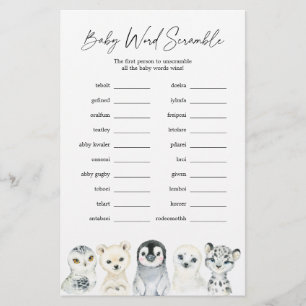 Arctic Animals Baby Shower Word Scramble Game