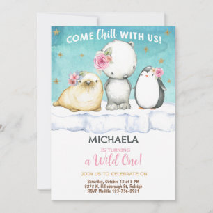 Arctic animals girl birthday invite. invitation