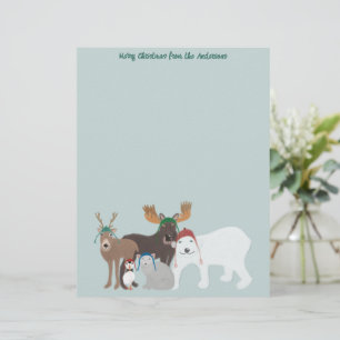 Arctic Animals in Winter Hats Christmas Custom Letterhead