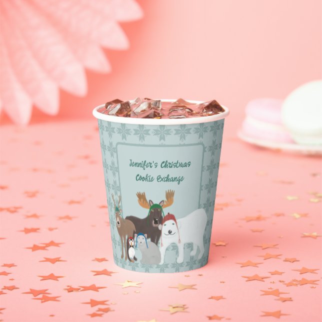 Arctic Animals in Winter Hats Christmas Party Paper Cups (Insitu)