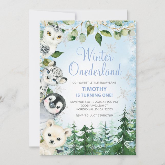 Arctic Animals Onederland Boy 1st Birthday  Invitation (Front)