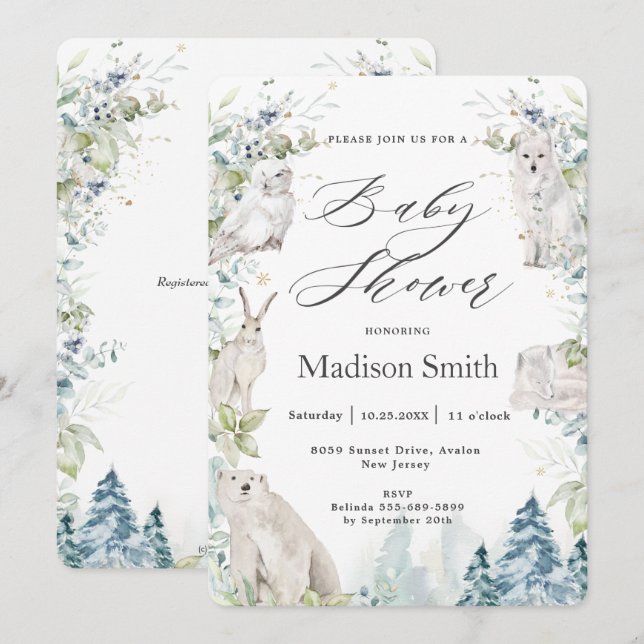 Arctic Animals Winter Alpine Baby Shower Neutral   Invitation (Front/Back)