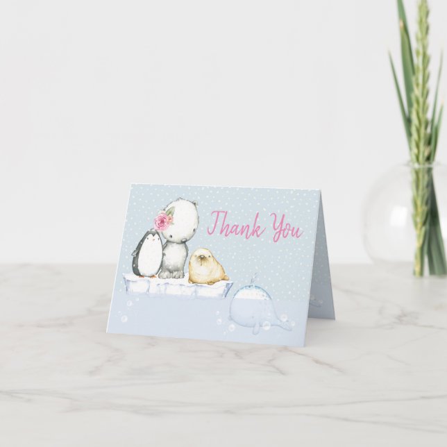 Arctic Animals Winter Baby Shower Thank You Card (Front)
