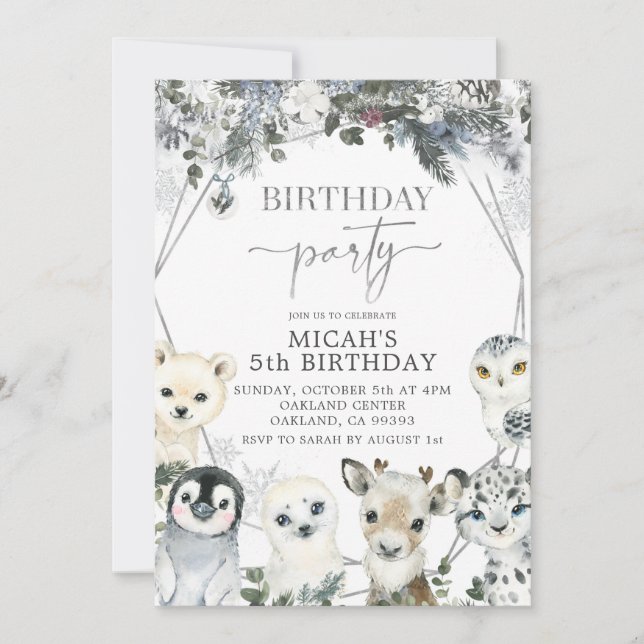 Arctic Animals Winter Birthday party Invitation (Front)