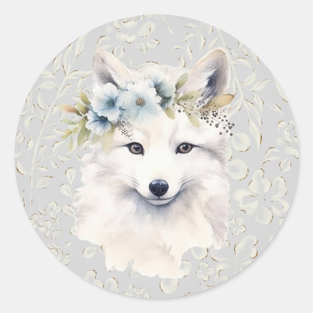 Arctic Animals Winter Floral Holiday Sticker (Front)