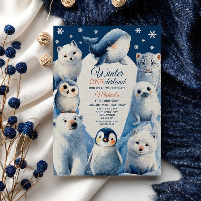 Arctic Animals Winter Kids' First Birthday Party Invitation (Creator Uploaded)