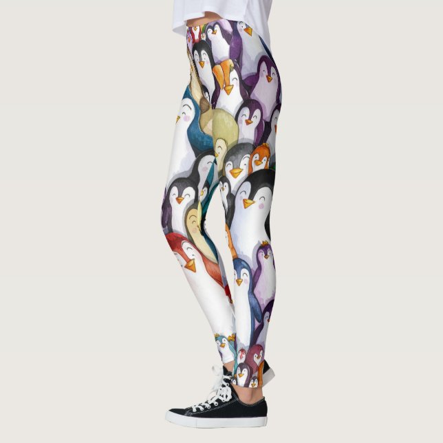 Arctic Aura: Penguin Design Watercolor Leggings (Left)