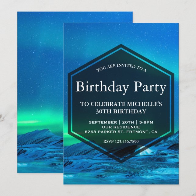 Arctic Aurora Northern Lights Birthday Party Invitation (Front/Back)