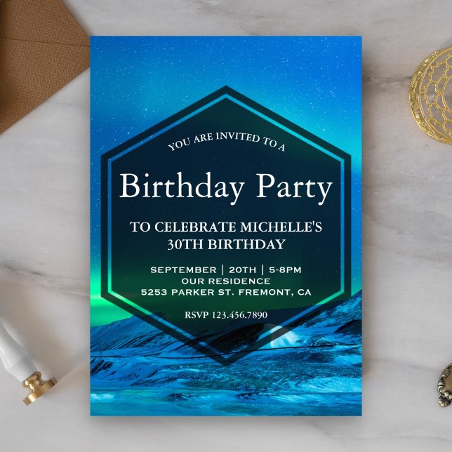 Arctic Aurora Northern Lights Birthday Party Invitation (Creator Uploaded)