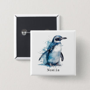 Arctic Azure Watercolor Penguin, custom 15 Cm Square Badge