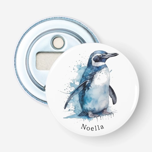  Arctic Azure Watercolor Penguin, custom  Bottle Opener (Front)
