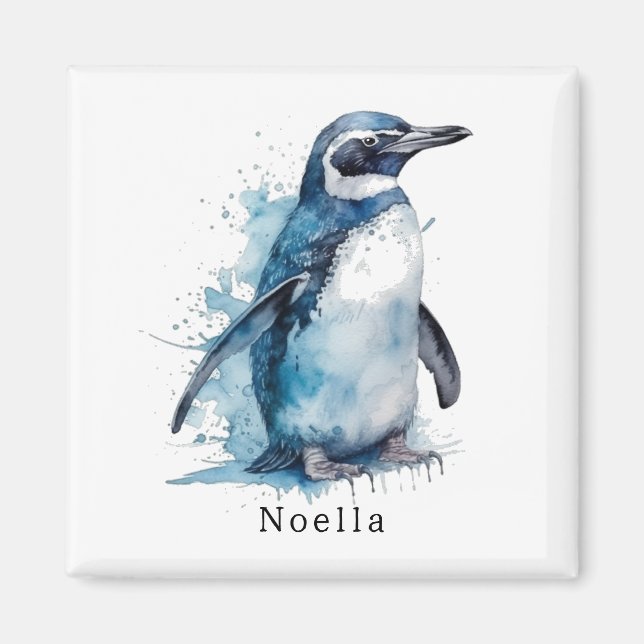 Arctic Azure Watercolor Penguin, custom Magnet (Front)