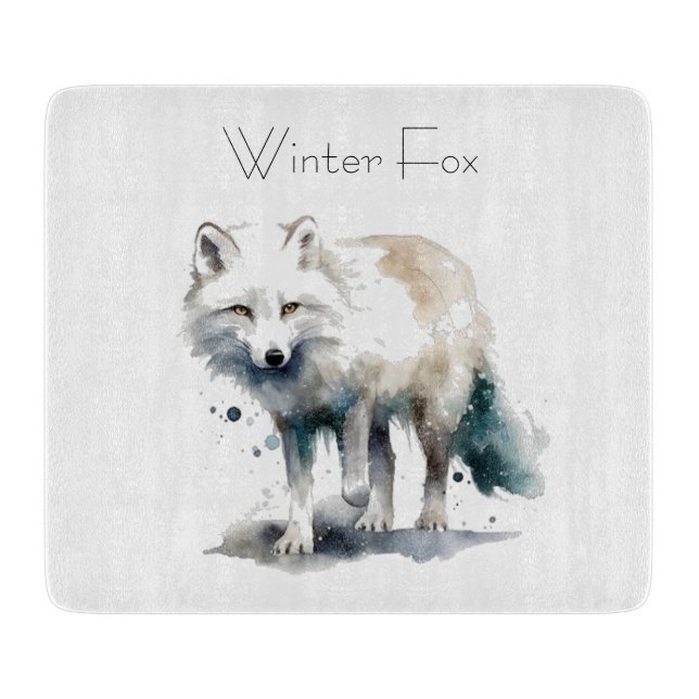 Arctic Beauty: Winter Fox custom Cutting Board (Front)