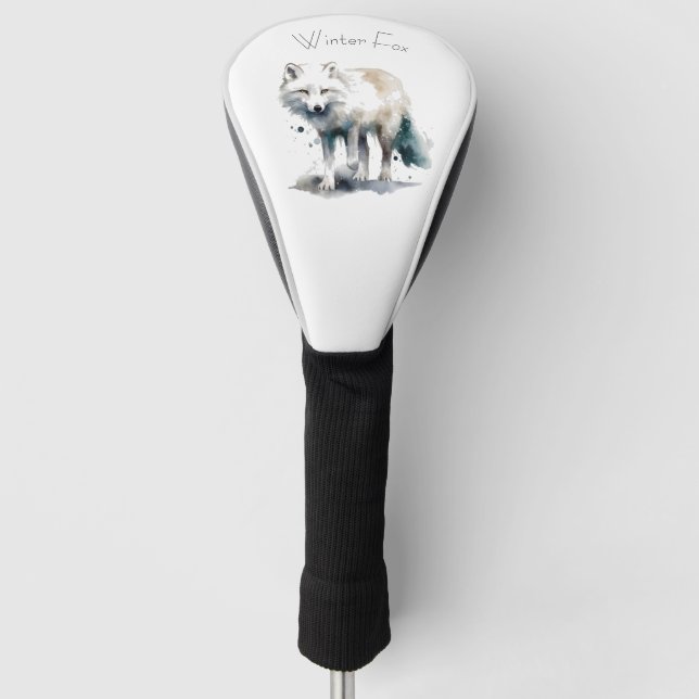 Arctic Beauty: Winter Fox, custom Golf Head Cover (Front)