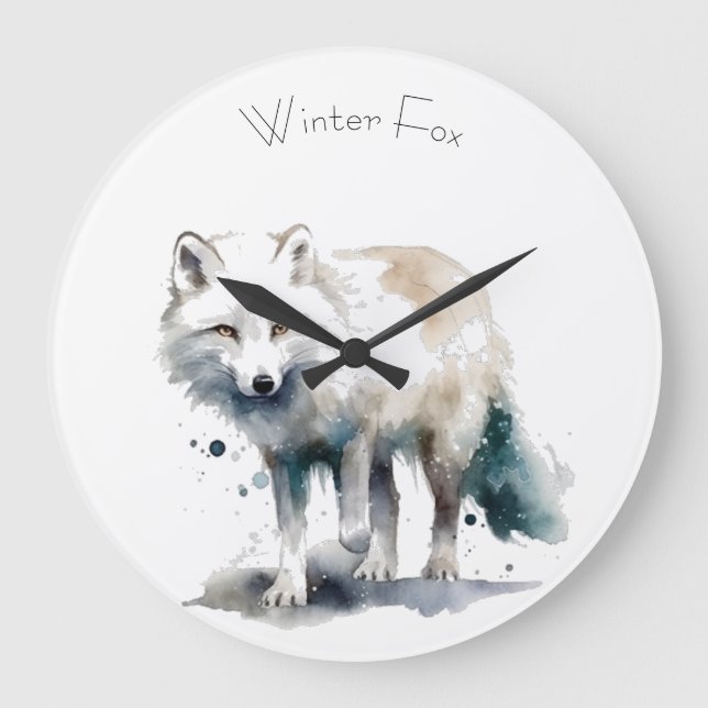 Arctic Beauty: Winter Fox custom Large Clock (Front)