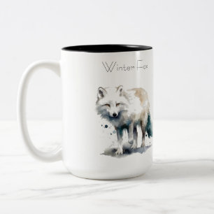 Arctic Beauty: Winter Fox custom Two-Tone Coffee Mug