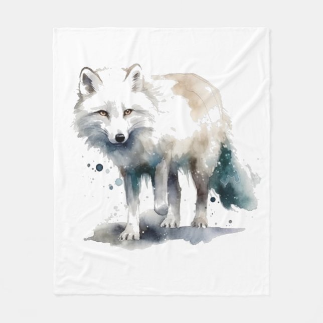 Arctic Beauty: Winter Fox Fleece Blanket (Front)