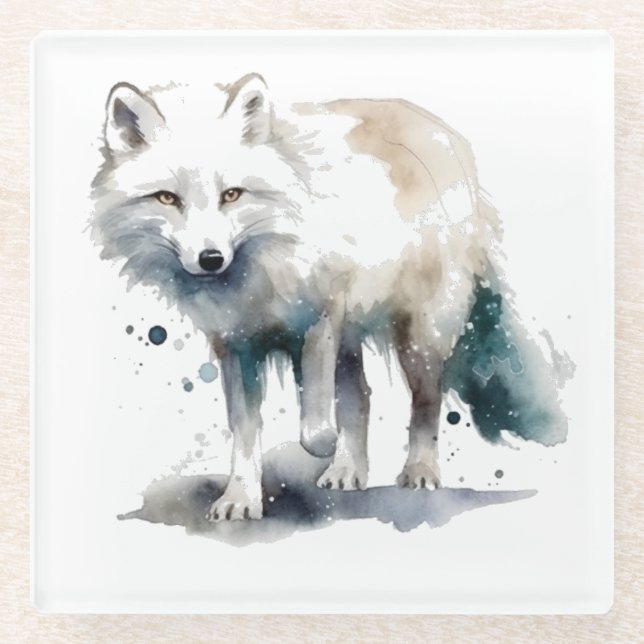 Arctic Beauty: Winter Fox Glass Coaster (Front)