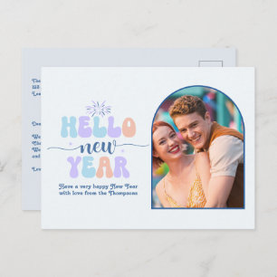 Arctic Bloom New Year Retro Modern Blue Photo Holiday Postcard