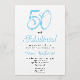 Arctic Blue Fifty and Fabulous 50th Birthday Party Invitation