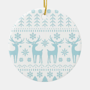 Arctic Blue Folk Art Winter Theme Ceramic Tree Decoration