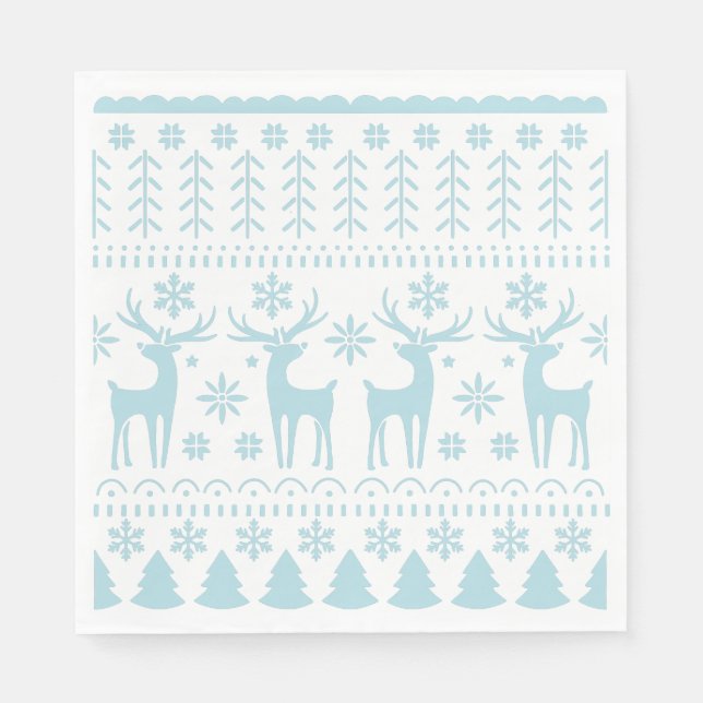 Arctic Blue Folk Art Winter Theme Napkin (Front)