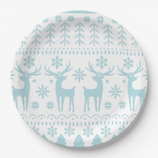 Arctic Blue Folk Art Winter Theme Paper Plate