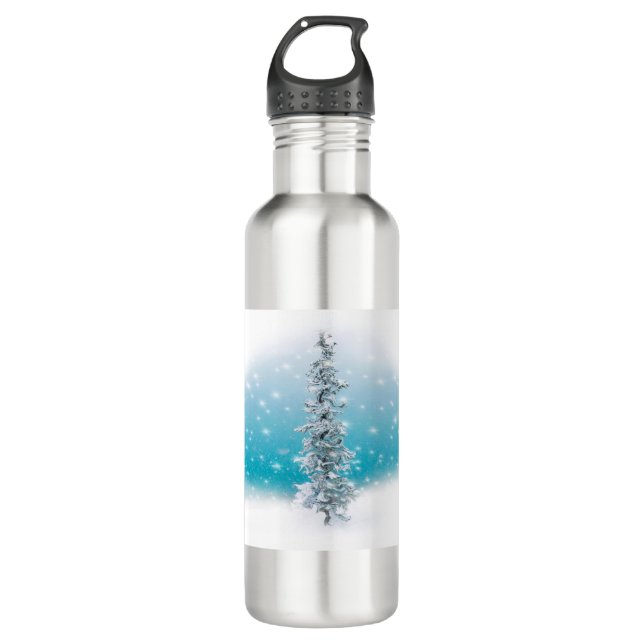 Arctic blue frozen frosty silver sparkle evergreen 710 ml water bottle (Front)