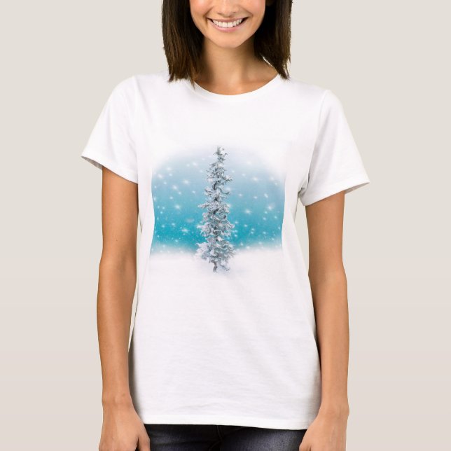 Arctic blue frozen frosty silver sparkle evergreen T-Shirt (Front)