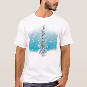 Arctic blue frozen frosty silver sparkle evergreen T-Shirt