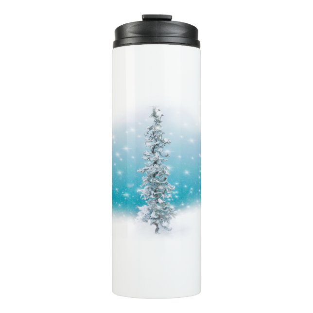 Arctic blue frozen frosty silver sparkle evergreen thermal tumbler (Front)