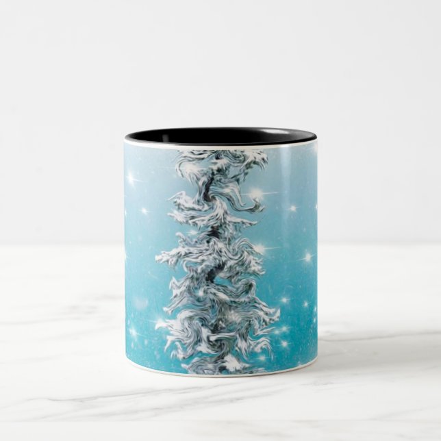 Arctic blue frozen frosty silver sparkle evergreen Two-Tone coffee mug (Center)