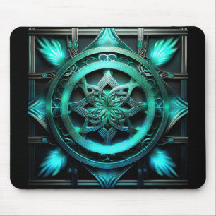 Arctic Blue Mandala Style Fractal In Frame Mouse Mat
