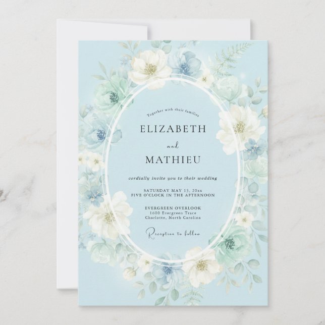 Arctic Blue Poetic Spring Wedding Invitation (Front)