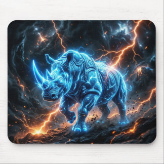 Arctic Blue Rhino With Orange Lightning Mouse Mat