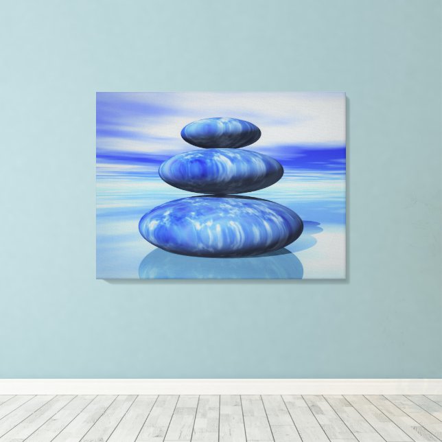 Arctic Blue Zen Stones Balance Poster Canvas Print (Insitu(Wood Floor))