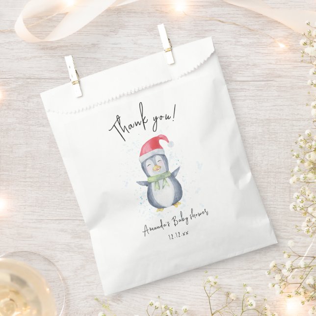 Arctic cute Penguin thank you baby shower  Favour Bags (Clipped)