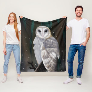 Arctic Elegance: Snow Owl in Winter Woods Fleece Blanket