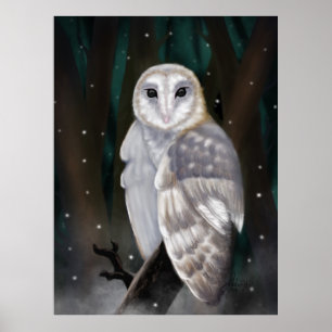 Arctic Elegance: Snow Owl in Winter Woods Poster