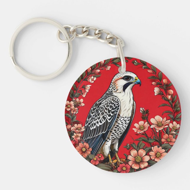 Arctic Falcon Wildlife Charm Gift Key Ring (Front)