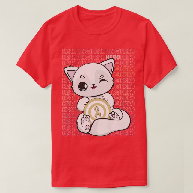 Arctic Fo With Kawaii Ribbon For Childhood Cancer  T-Shirt (Design Front)