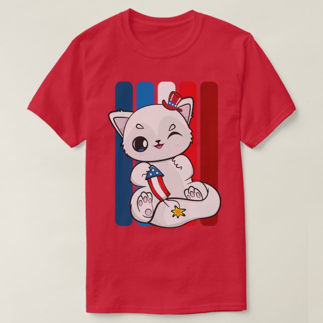 Arctic Fox And Fireworks Director For 4th Of July  T-Shirt (Design Front)