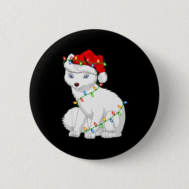 Arctic Fox Animal Lover Xmas Santa Hat Arctic Fox  6 Cm Round Badge (Front)