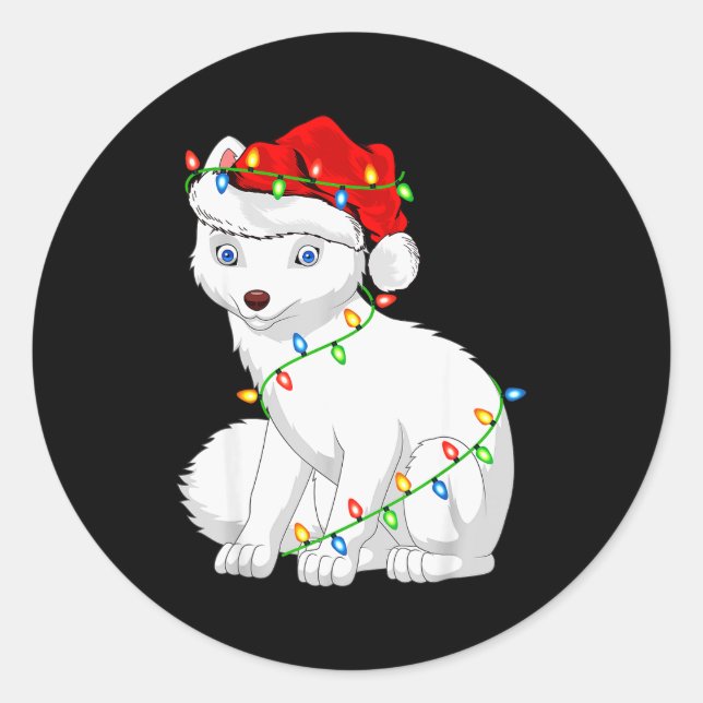 Arctic Fox Animal Lover Xmas Santa Hat Arctic Fox  Classic Round Sticker (Front)