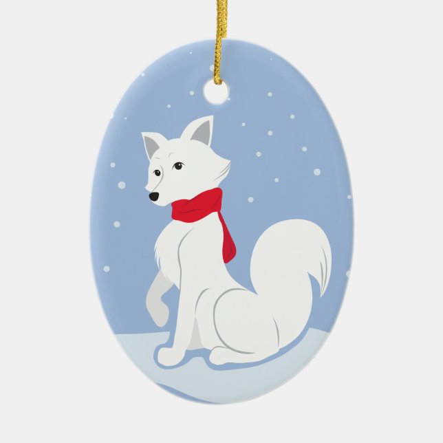 Arctic Fox Ceramic Tree Decoration (Front)