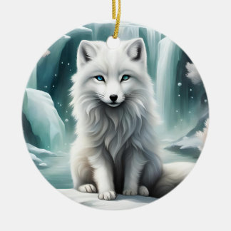 Arctic Fox Ceramic Tree Decoration