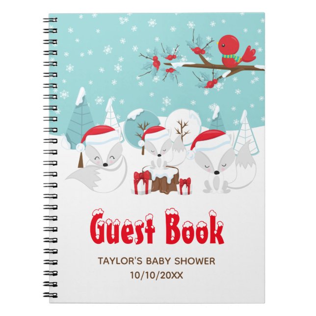 Arctic Fox Christmas Baby Shower Guest Book (Front)